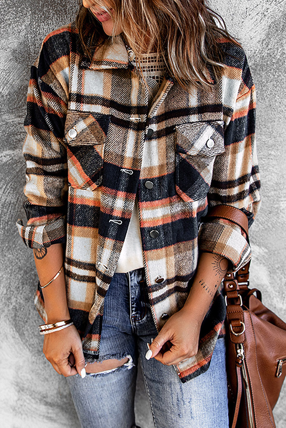Double Take Plaid Button Front Shirt Jacket with Breast Pockets - Kristi Pierce Designs