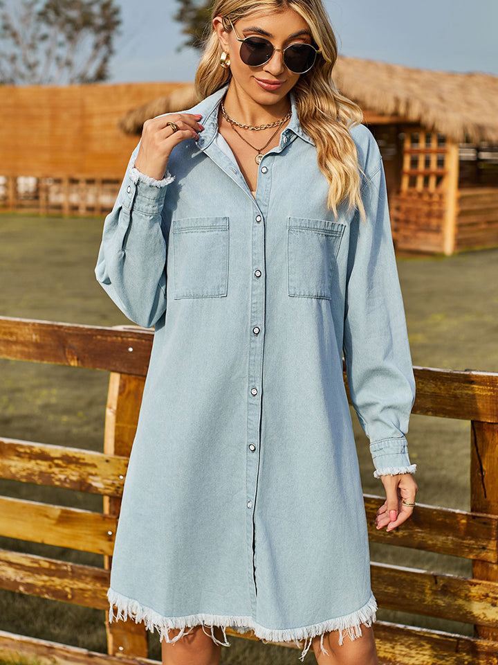 Raw Hem Collared Denim Dress - Kristi Pierce Designs