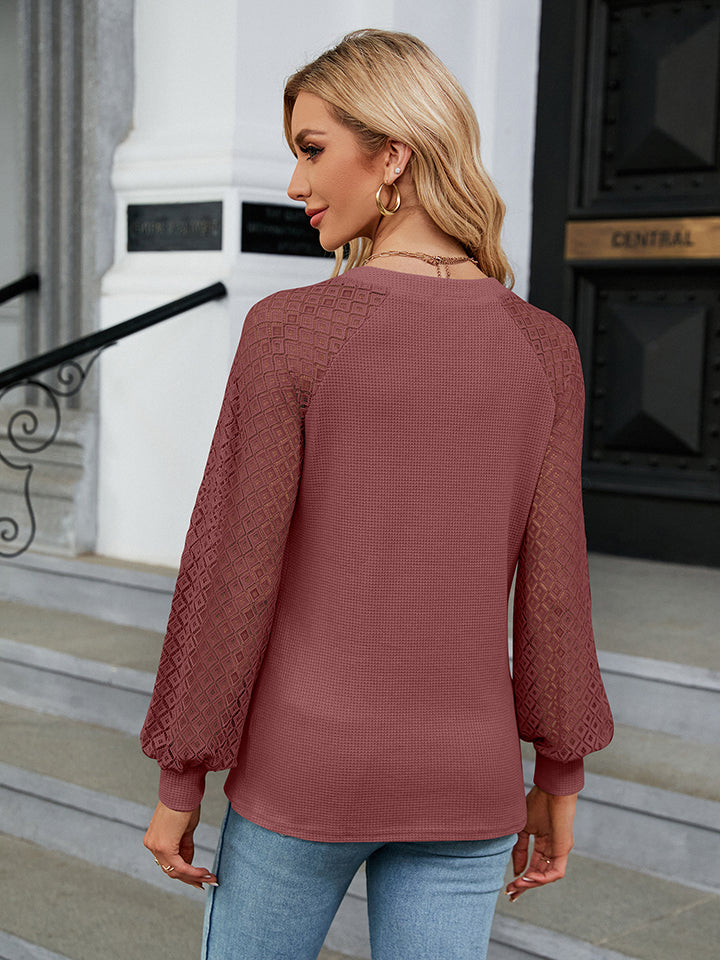 Notched Neck Raglan Sleeve Blouse - Kristi Pierce Designs