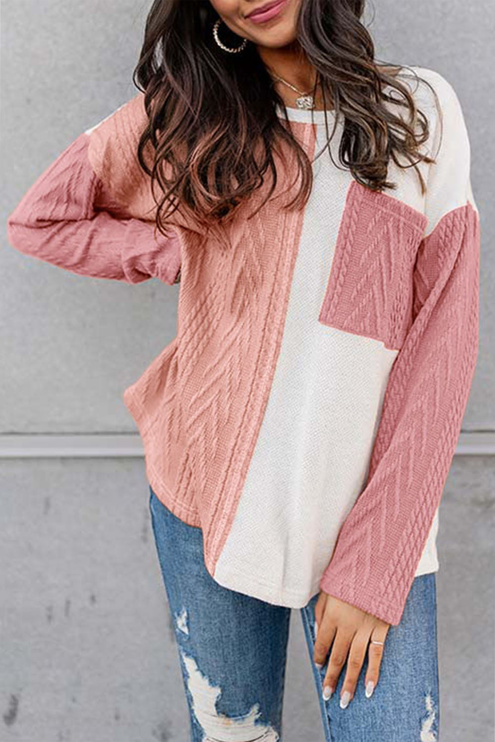 Full Size Color Block Cable-Knit Sweater - Kristi Pierce Designs