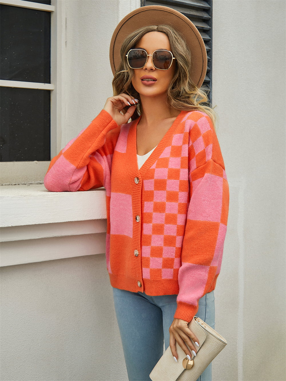 Plaid V-Neck Dropped Shoulder Cardigan - Kristi Pierce Designs