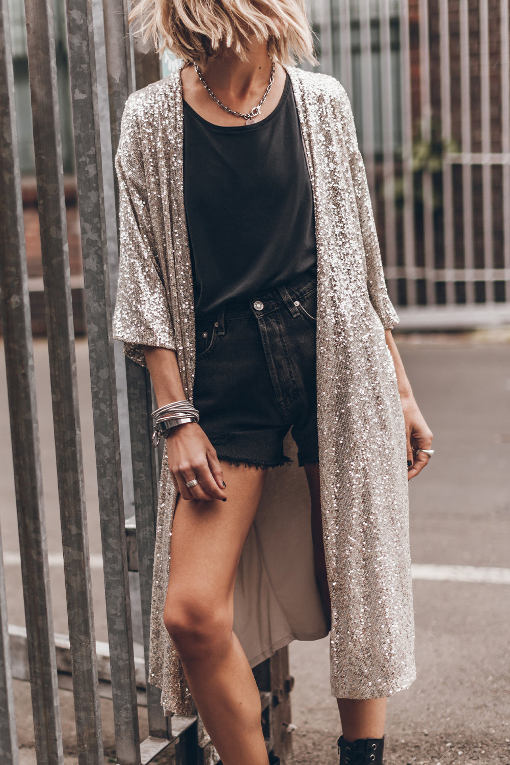 Sequin Open Front Duster Cardigan - Kristi Pierce Designs