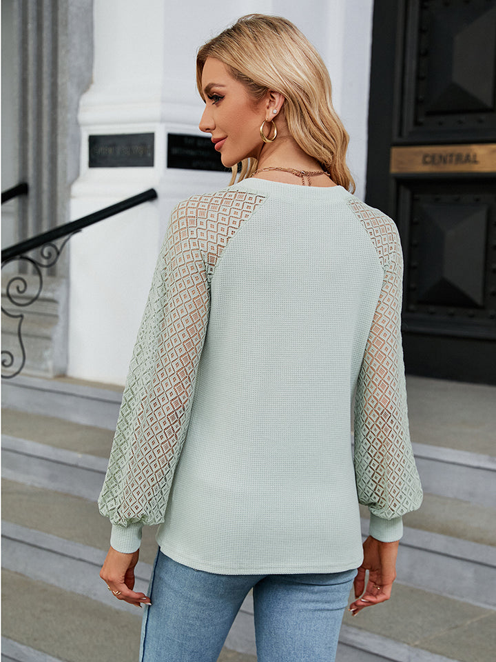 Notched Neck Raglan Sleeve Blouse - Kristi Pierce Designs