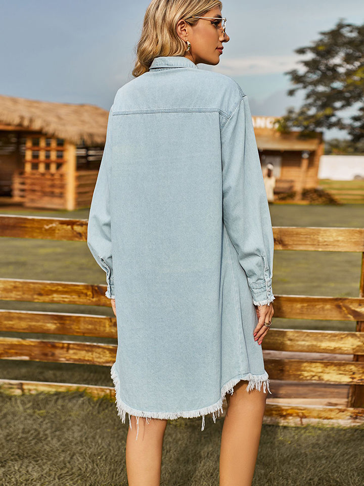 Raw Hem Collared Denim Dress - Kristi Pierce Designs