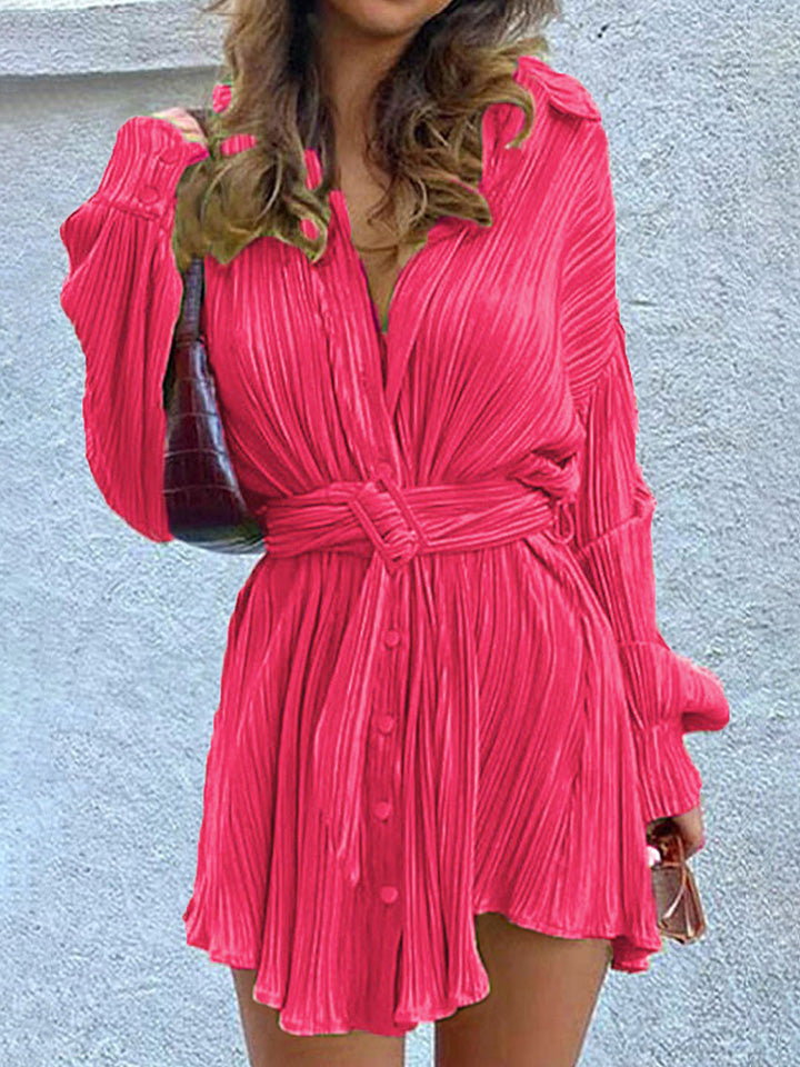 Tie Waist Button-Down Long Sleeve Dress - Kristi Pierce Designs