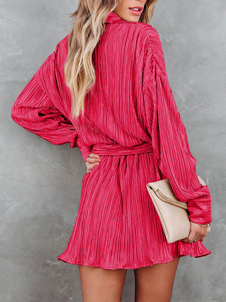 Tie Waist Button-Down Long Sleeve Dress - Kristi Pierce Designs