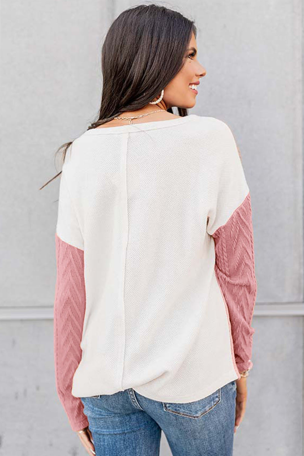 Full Size Color Block Cable-Knit Sweater - Kristi Pierce Designs