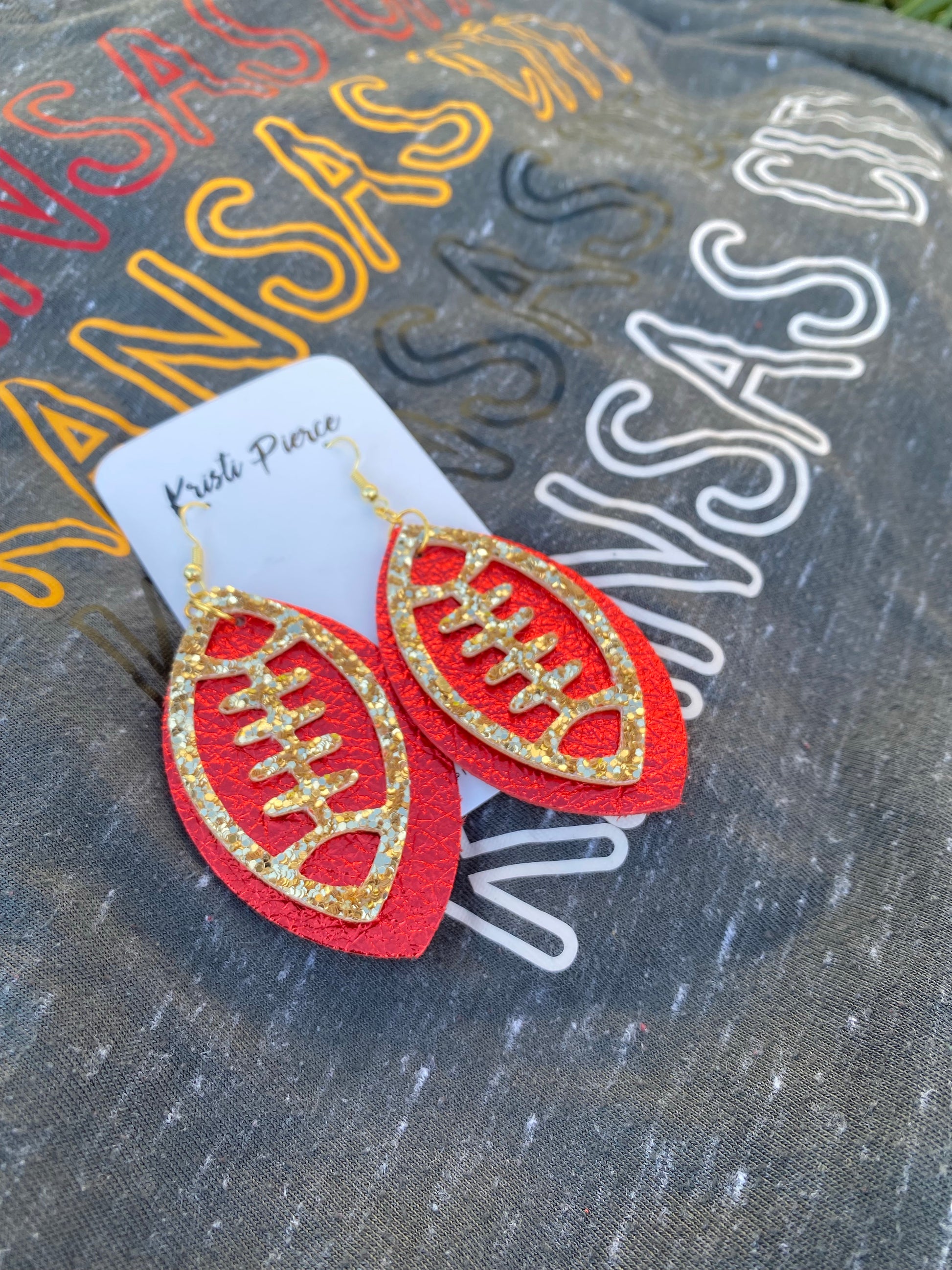 Layered Football Earrings - KC Colors - Kristi Pierce Designs