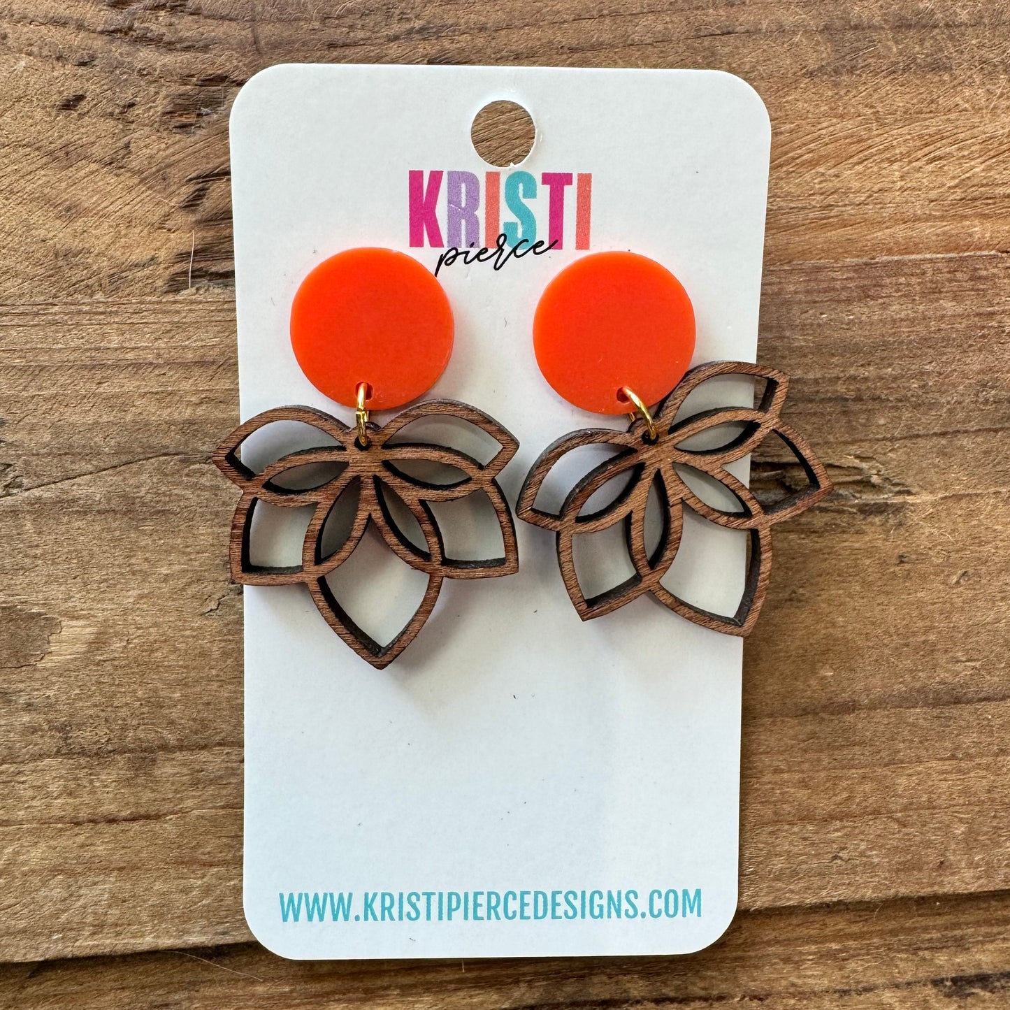 Wood Cutout on Orange Acrylic Post Earrings