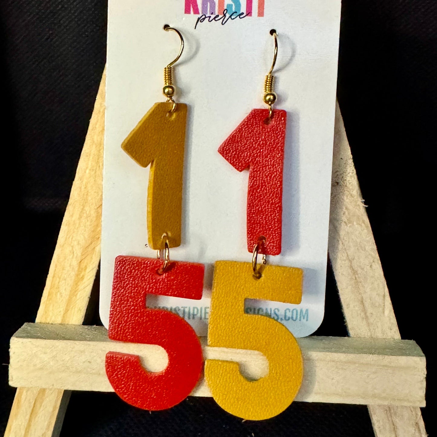 15 Number Mahomes Leather Earrings 1 over the 5 on each ear