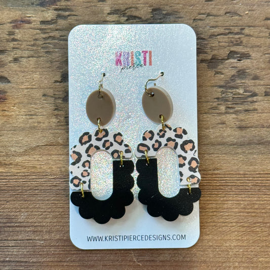 Leopard and Black Neutral Acrylic Dangle Earrings