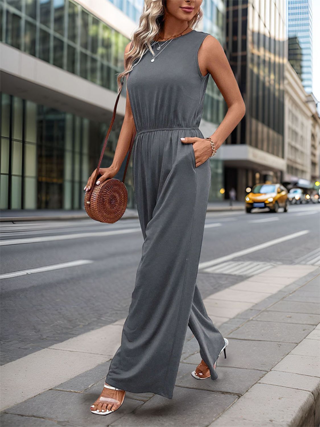 Round Neck Wide Leg Jumpsuit - Kristi Pierce Designs