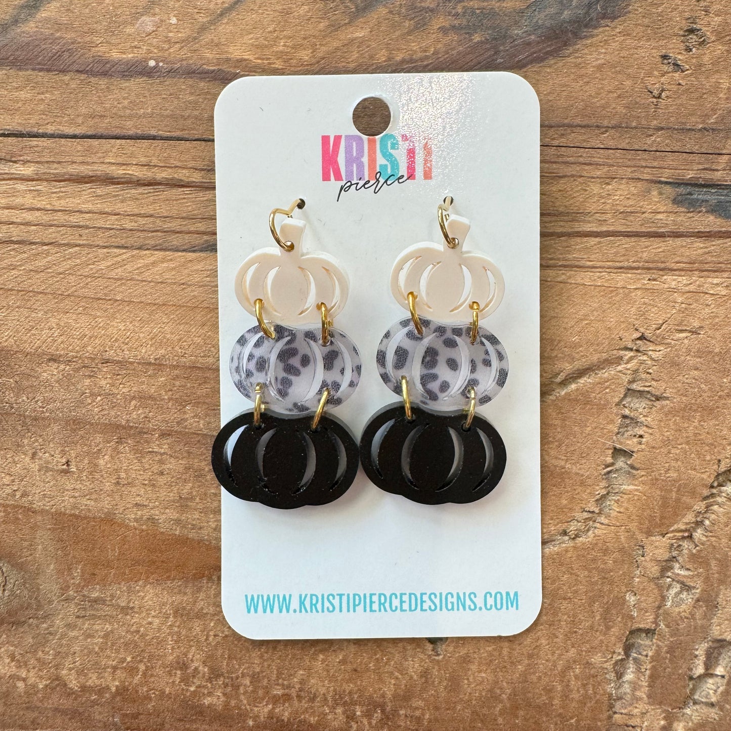 Cream, Leopard, and Black Pumpkins Stacked Acrylic Earrings