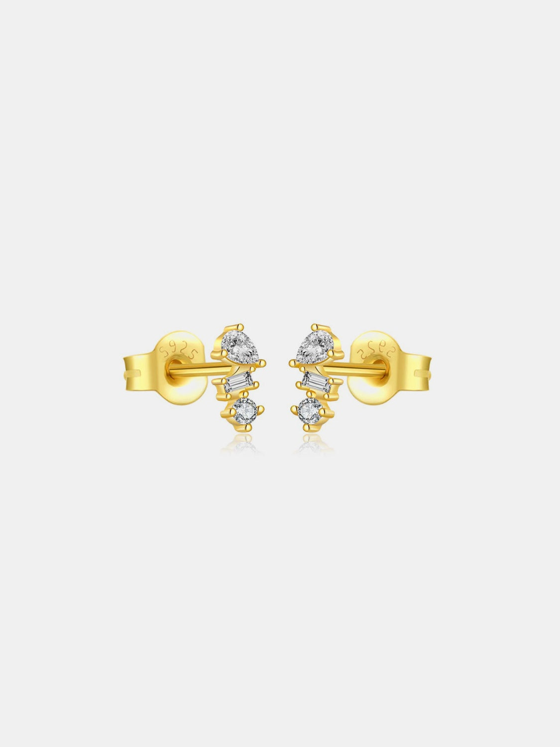 Three-stone cubic zirconia stud earrings in Yellow Gold Plated Sterling Silver