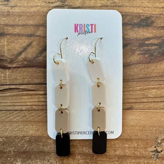 Black and Cream Neutral Acrylic Dangle Earrings