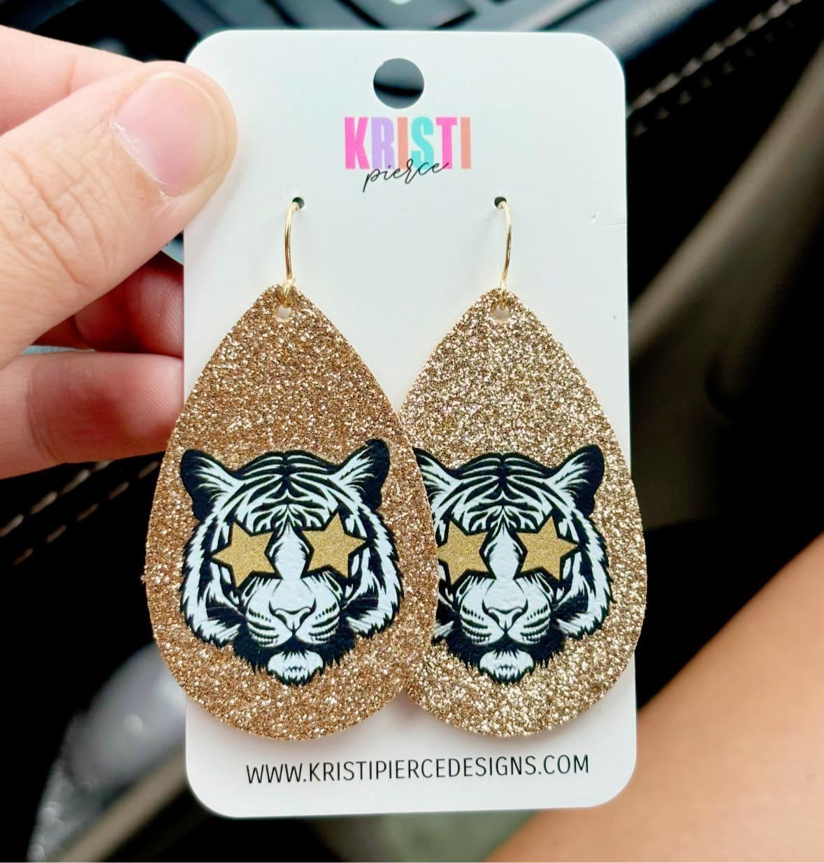 Tiger Mascot Glitter Earrings 