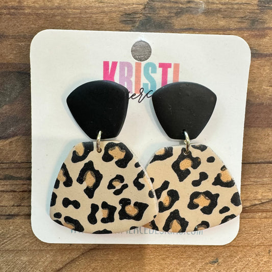 Leopard and Black Clay Post Earrings