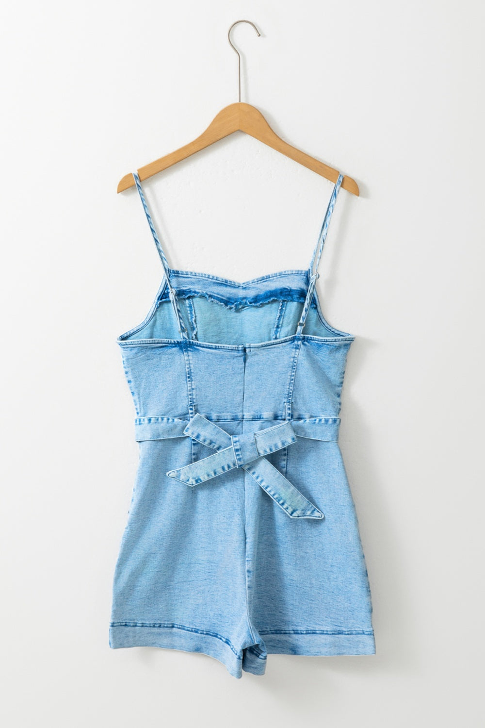 Tied Spaghetti Strap Denim Romper - Kristi Pierce Designs