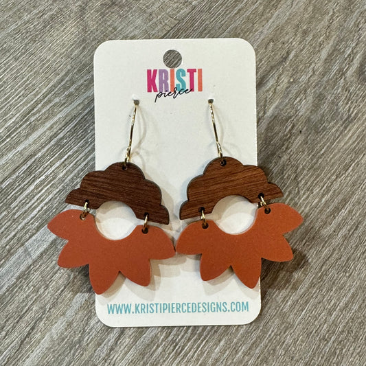 Acrylic & Wood Flower Earrings