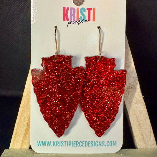 Glitter Red Acrylic Arrowhead Earrings