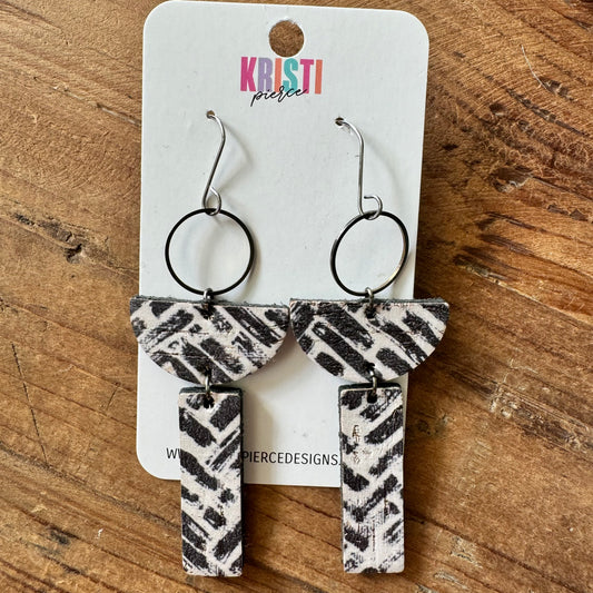 Black and White Print Dangle Leather Earrings