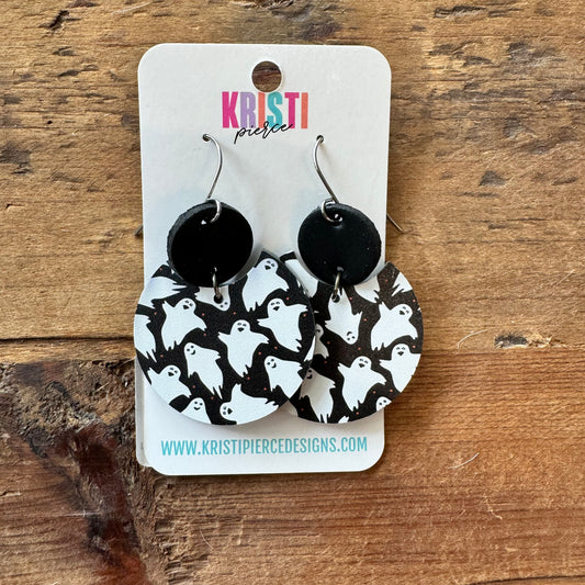 Black & White Leather & Acrylic Ghost Earrings