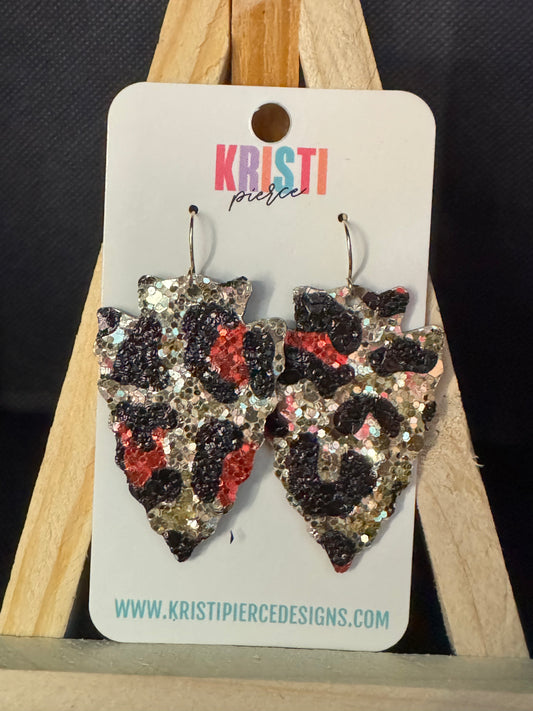 Red, Black, & Gold Glitter Arrowhead Kansas City Chiefs Earrings