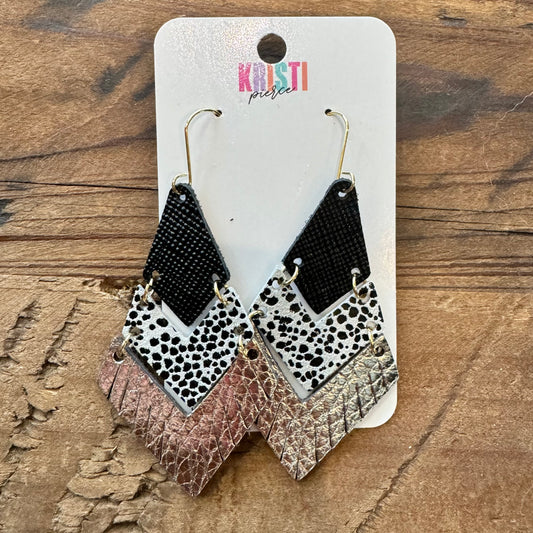 Black Gold and Leopard Print Leather Dangle Earrings