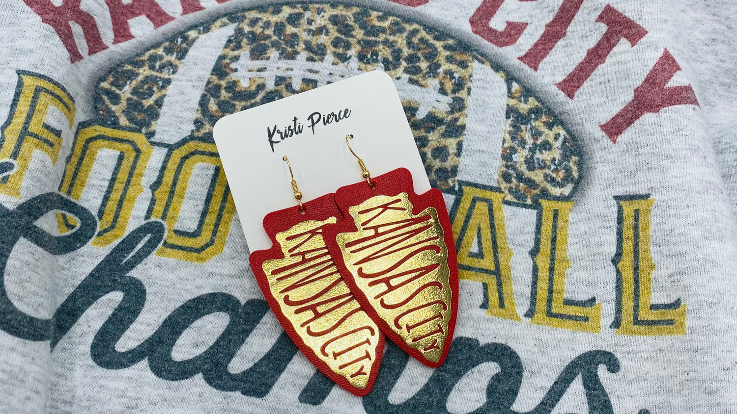 Homepage Banner Gold Vinyl Kansas City on Red Leather Arrowhead Earrings