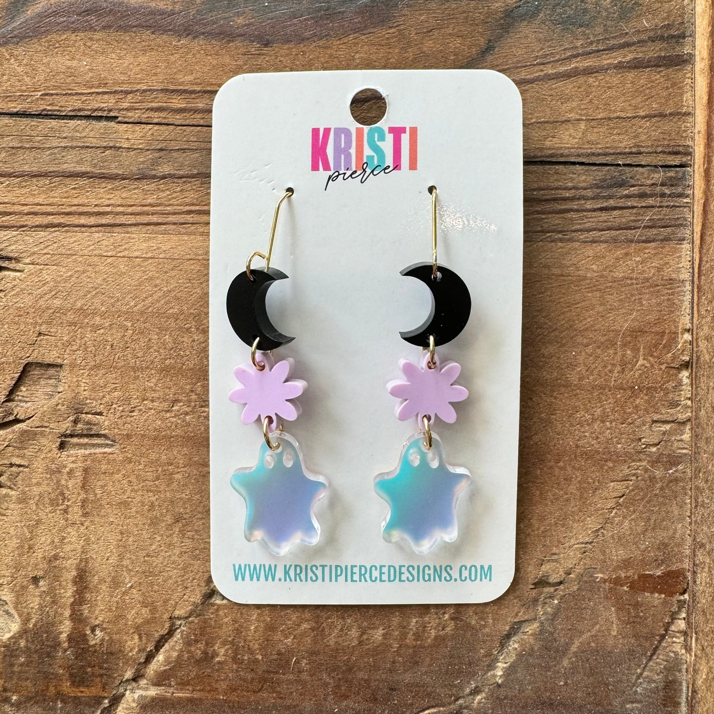 Moon, Flower, and Glowing Ghost Dangle Earrings