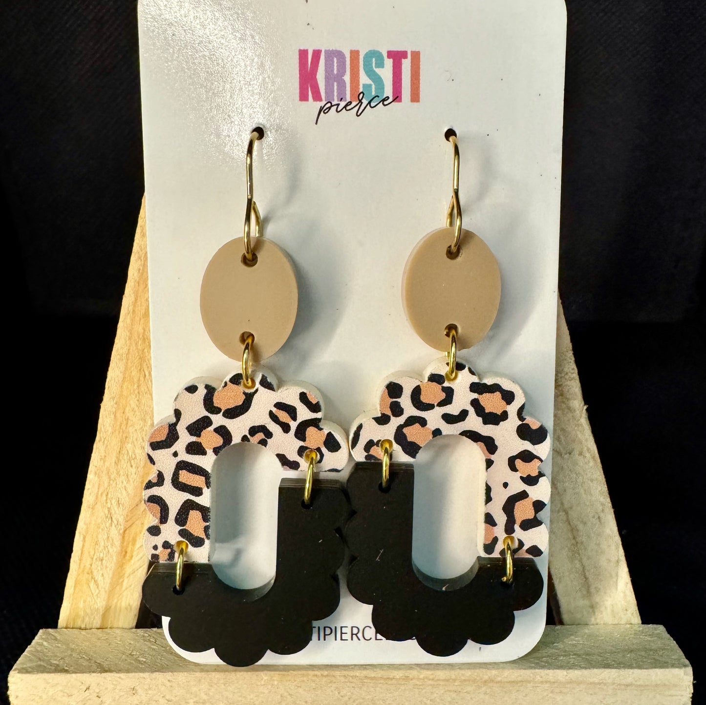 Leopard and Black Neutral Acrylic Dangle Earrings