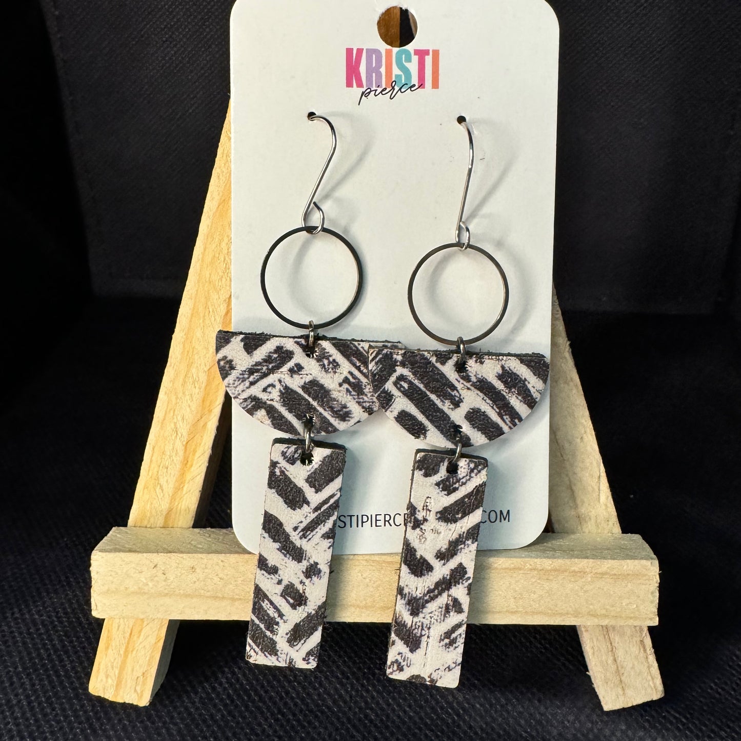 Black and White Print Dangle Leather Earrings