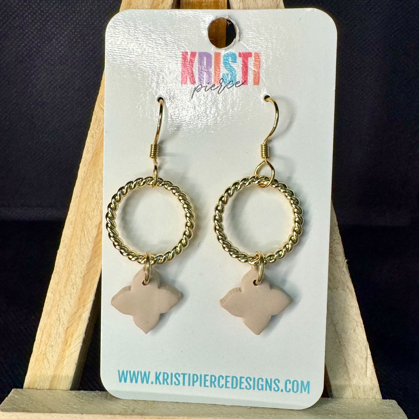 Gold Circle and Clay Dangle Earrings