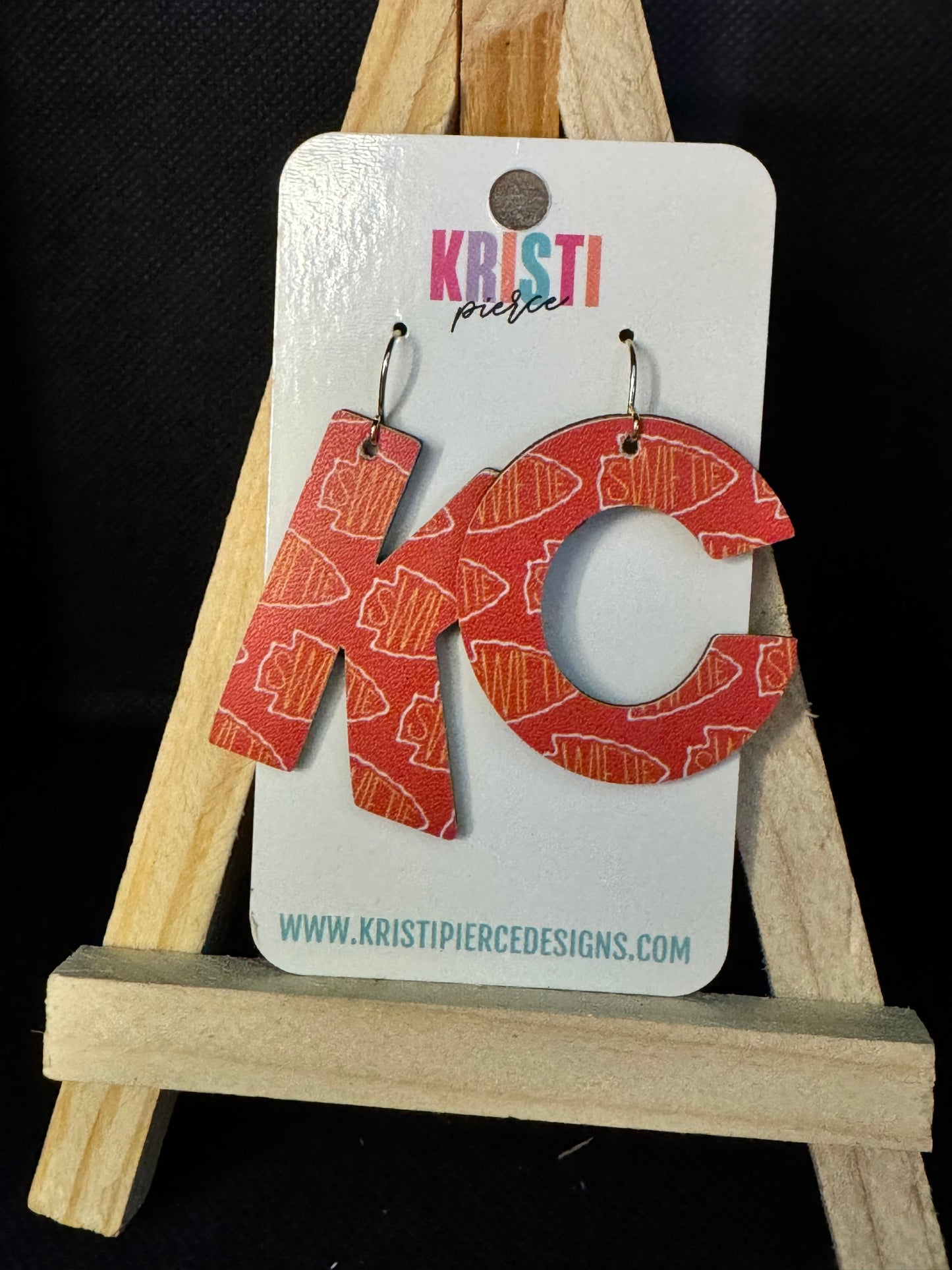 Red KC-shaped Swiftie Arrowhead Print Kansas City Chiefs Earrings