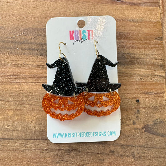 Orange Glitter Acrylic Pumpkin Dangle Earrings