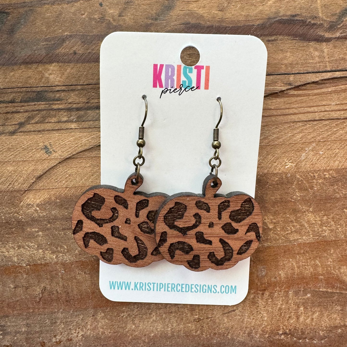 Leopard Print Pumpkin Wood Earrings