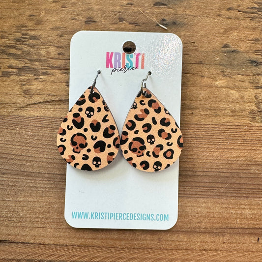 Leopard Teardrop Wood Earrings