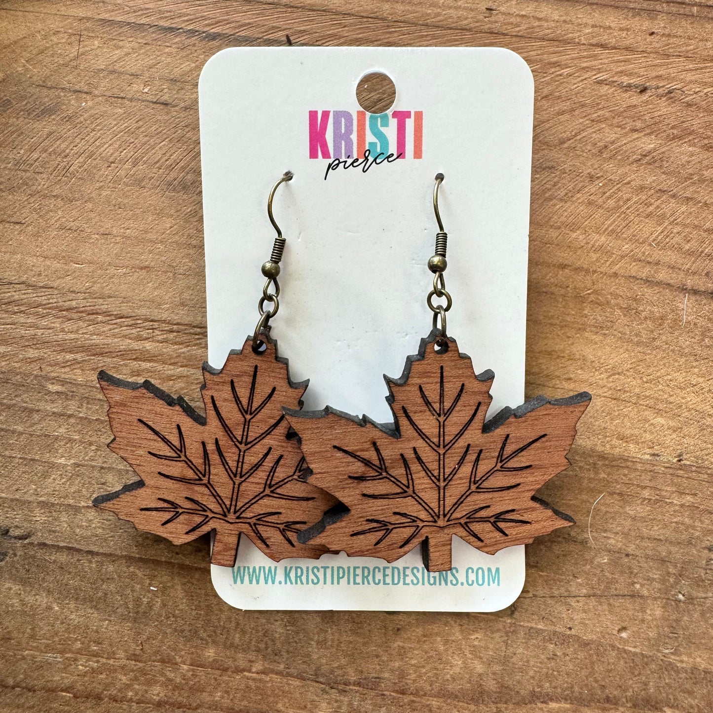 Wood Maple Leaf Earrings