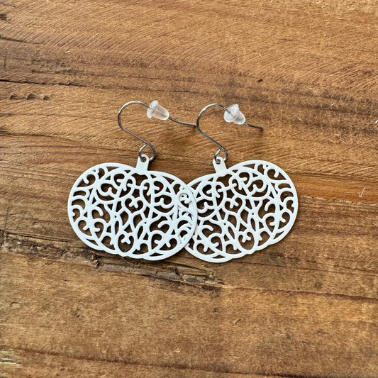 White Metal Cutout Pumpkin Earrings