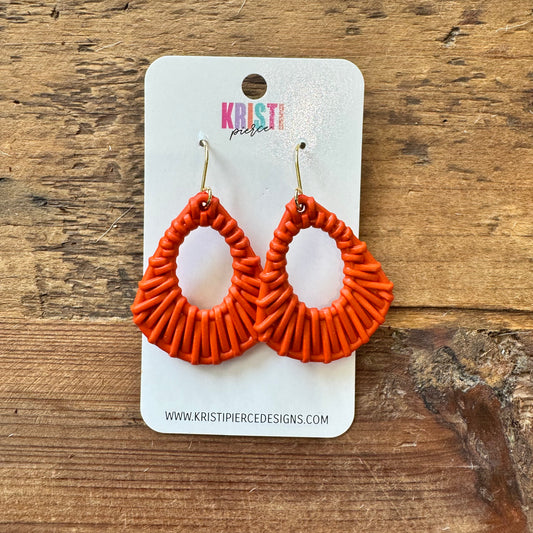 Orange Rafia-Look Wrapped Dangle Earrings