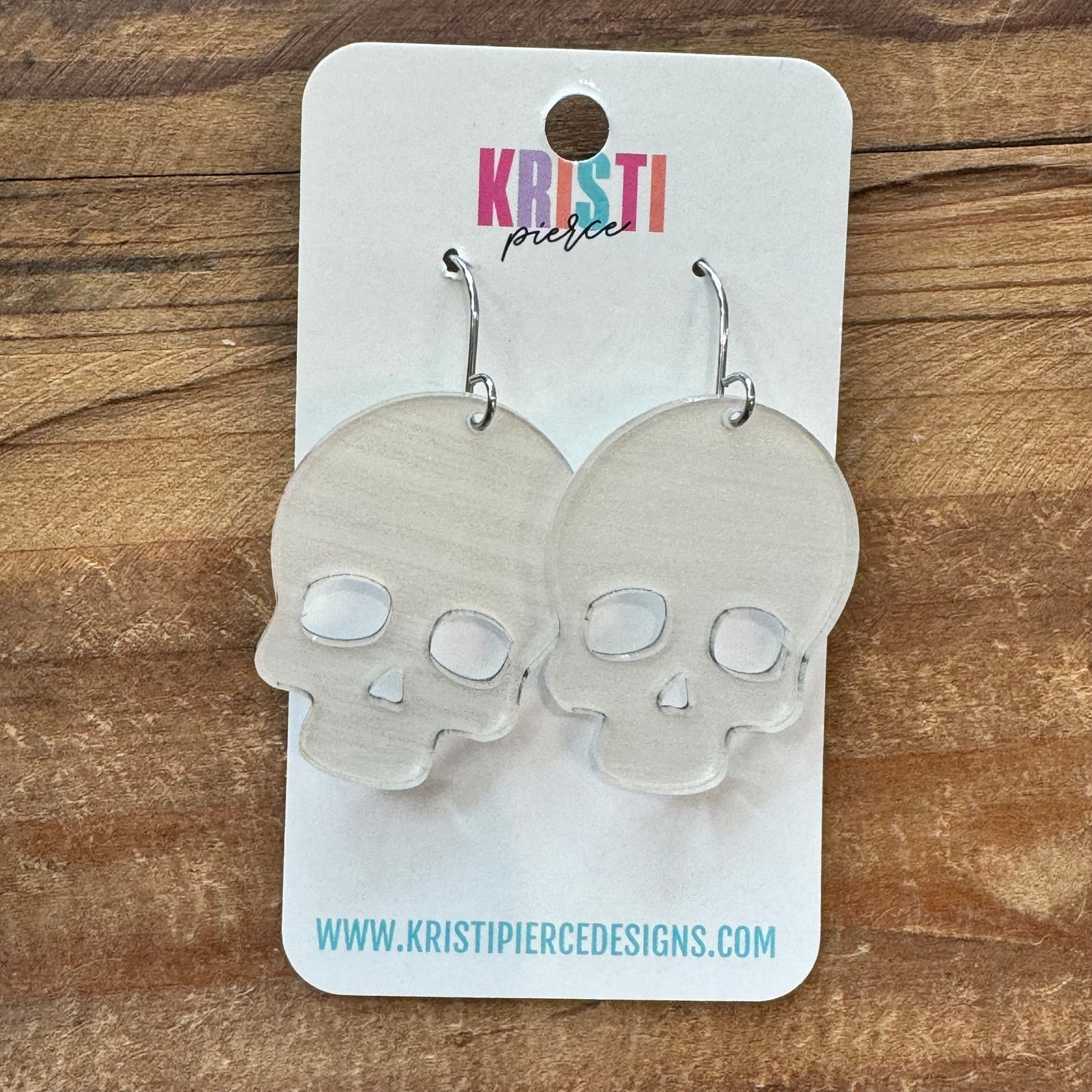 White Pearl Skeleton Head Dangle Earrings