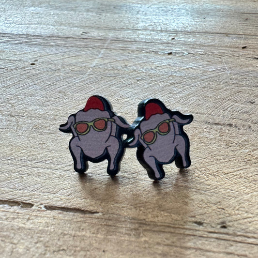 Turkey with Hat and Glasses Stud Earrings