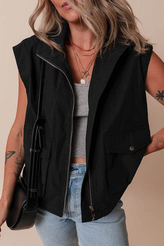 Pocketed Zip Up Vest Coat - Kristi Pierce Designs