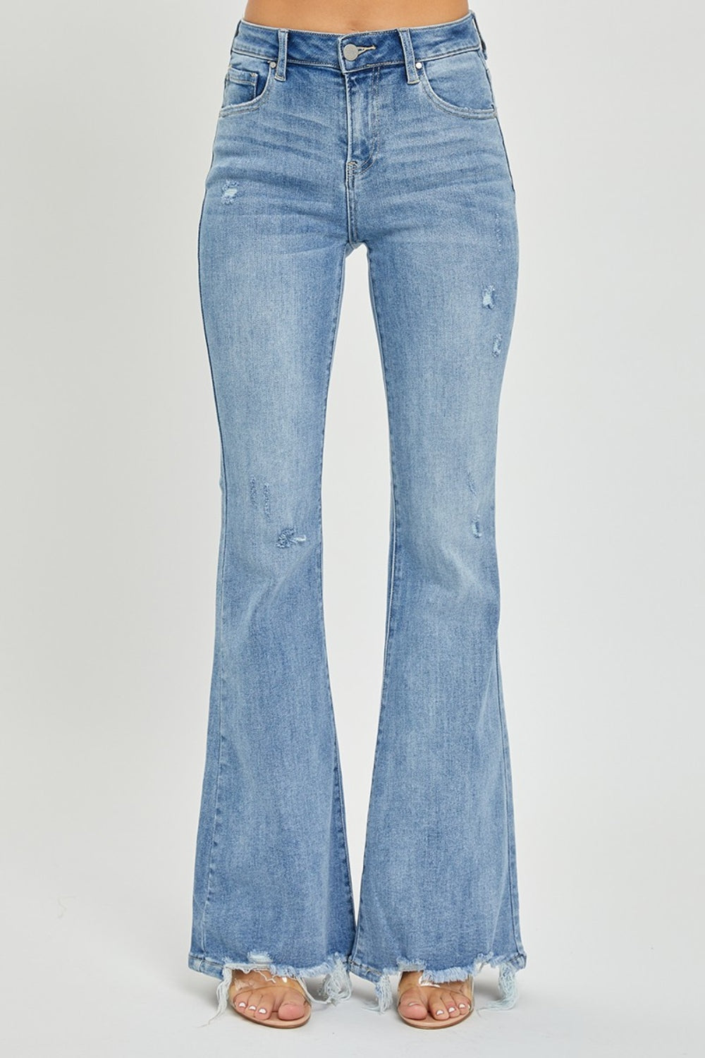 Risen Full Size High Rise Frayed Hem Flare Jeans - Kristi Pierce Designs