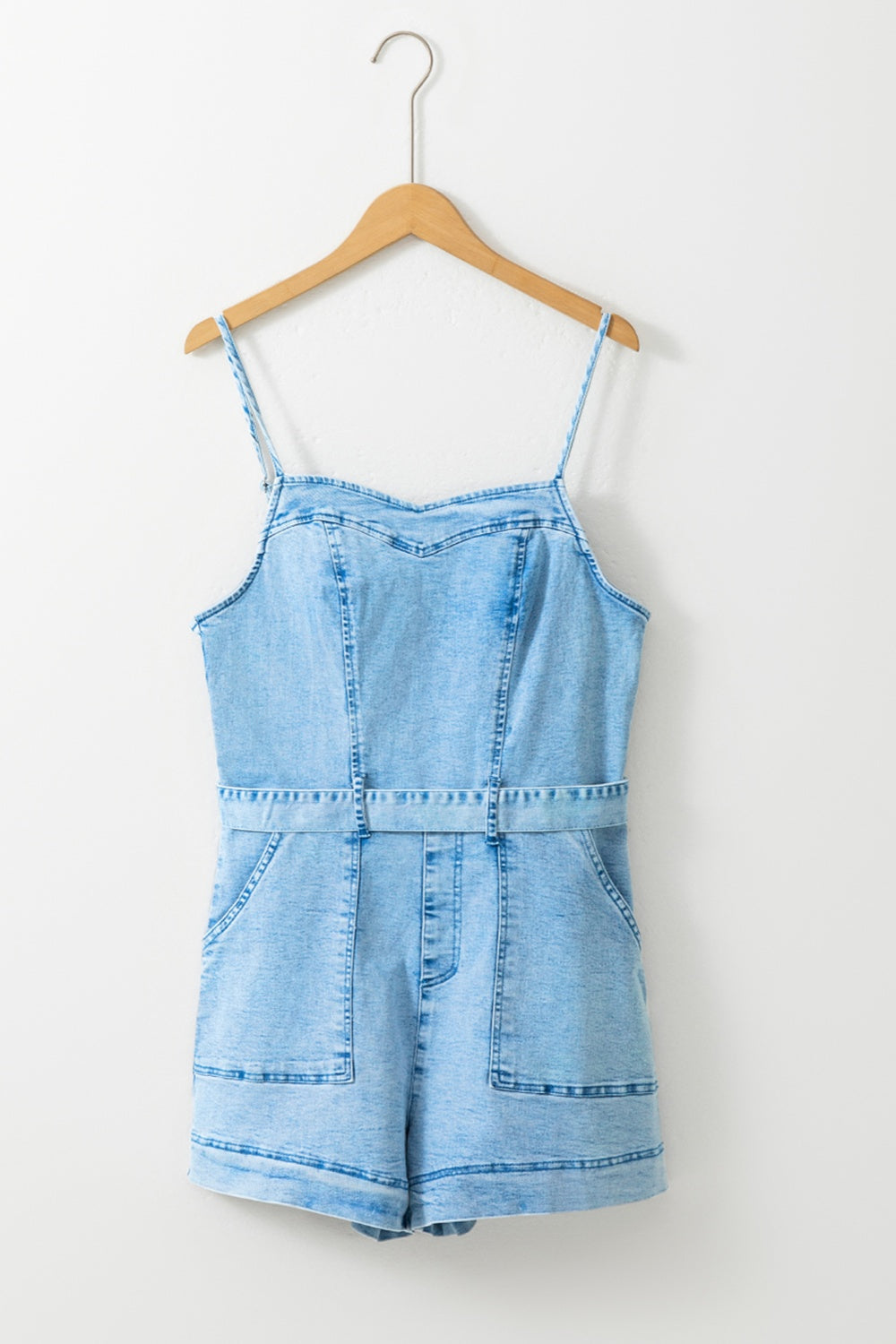 Tied Spaghetti Strap Denim Romper - Kristi Pierce Designs