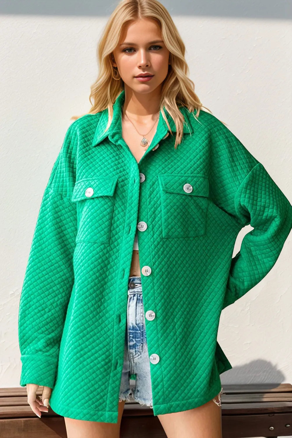 Double Take Full Size Textured Button Up Drop Shoulder Shacket | Kristi ...