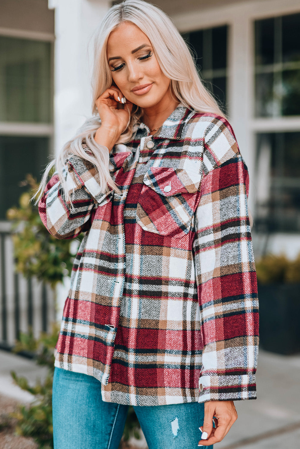 Double Take Plaid Button Front Shirt Jacket with Breast Pockets - Kristi Pierce Designs