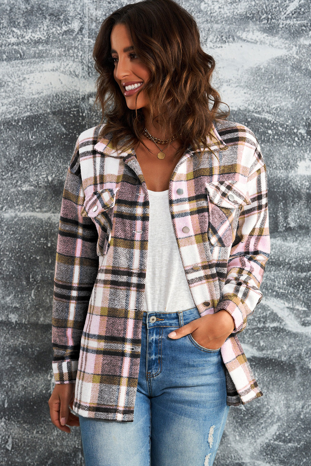 Double Take Plaid Button Front Shirt Jacket with Breast Pockets - Kristi Pierce Designs