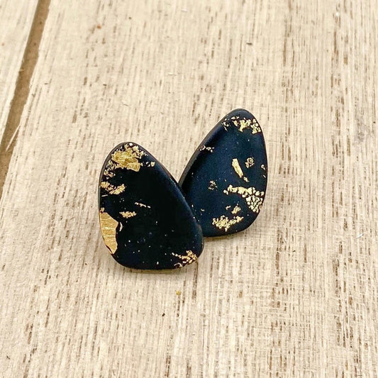 Black & Gold Clay Post Earrings