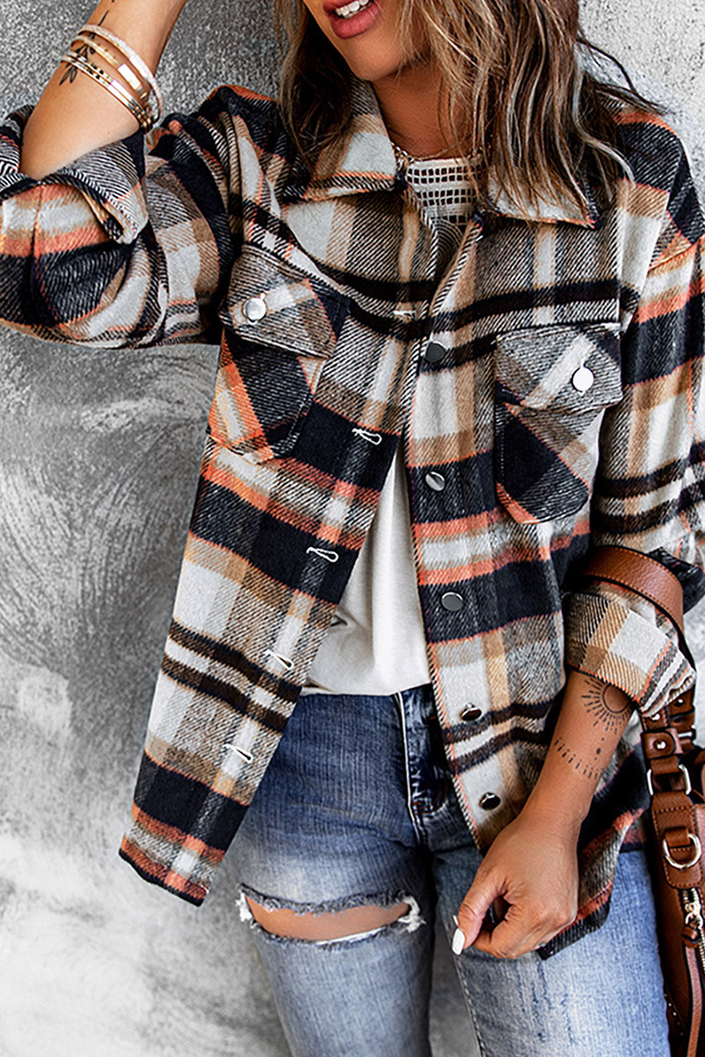 Double Take Plaid Button Front Shirt Jacket with Breast Pockets - Kristi Pierce Designs